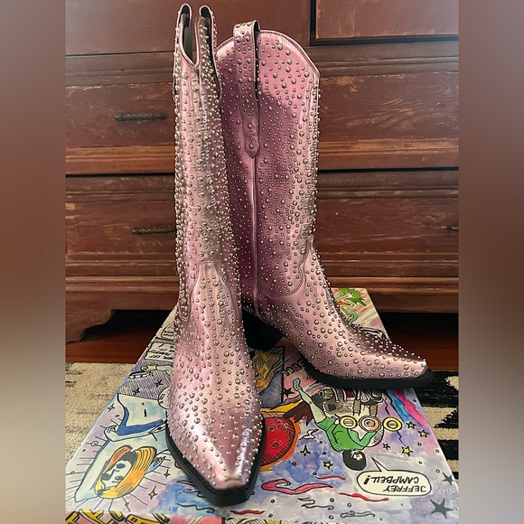 JEFFREY CAMPBELL FREE PEOPLE DAGGET STUDDED WESTERN BOOTS METALLIC PINK 💖 - Picture 4 of 8